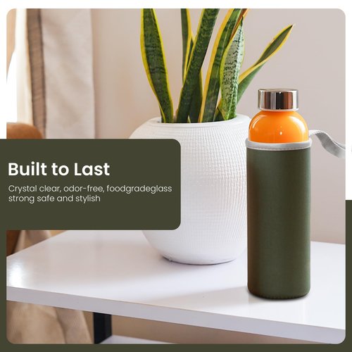 Epica glass bottles with lids – 18oz glass water bottles, reusable juice bottle with lids for storing juices, reusable water bottle durable & ecofriendly set of 6 with Sleeves