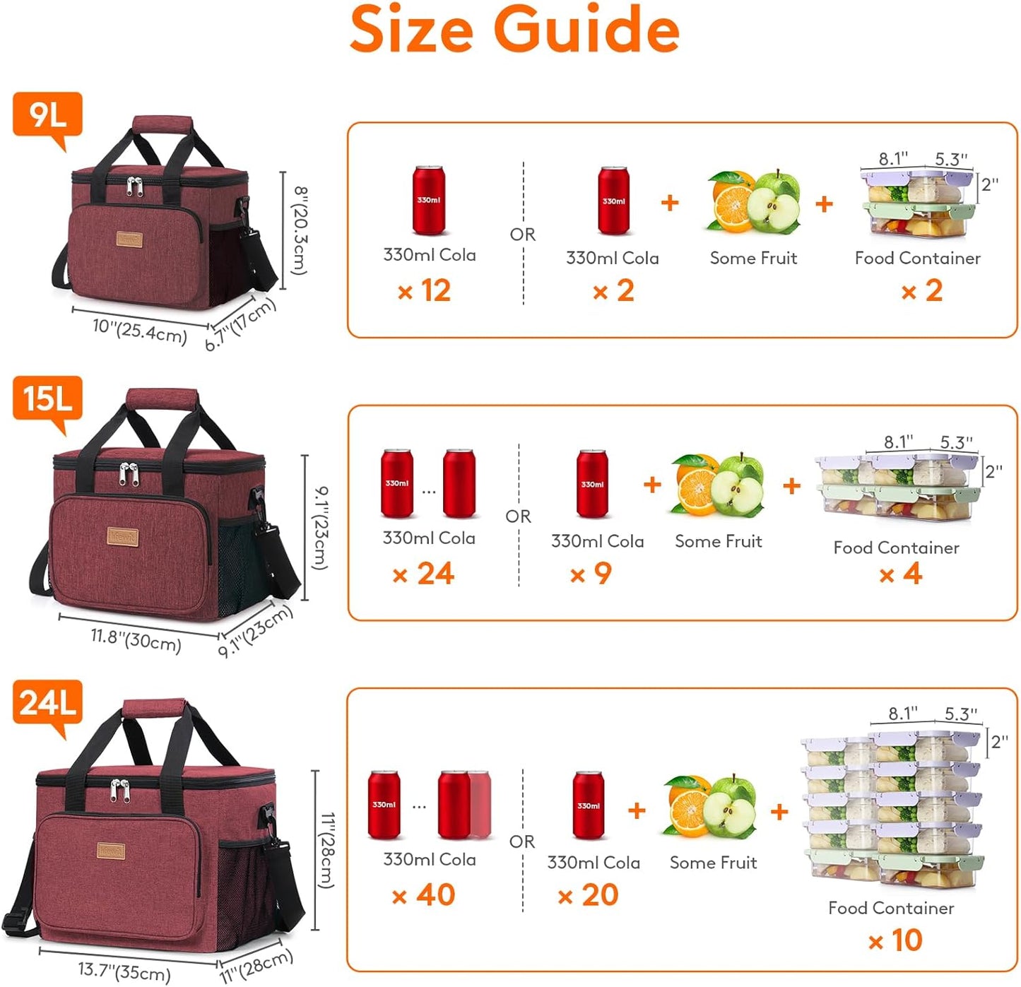 Lifewit Insulated Lunch Bag - Large Soft Cooler Tote for Adults | Burgundy 24-Can Capacity (15L)