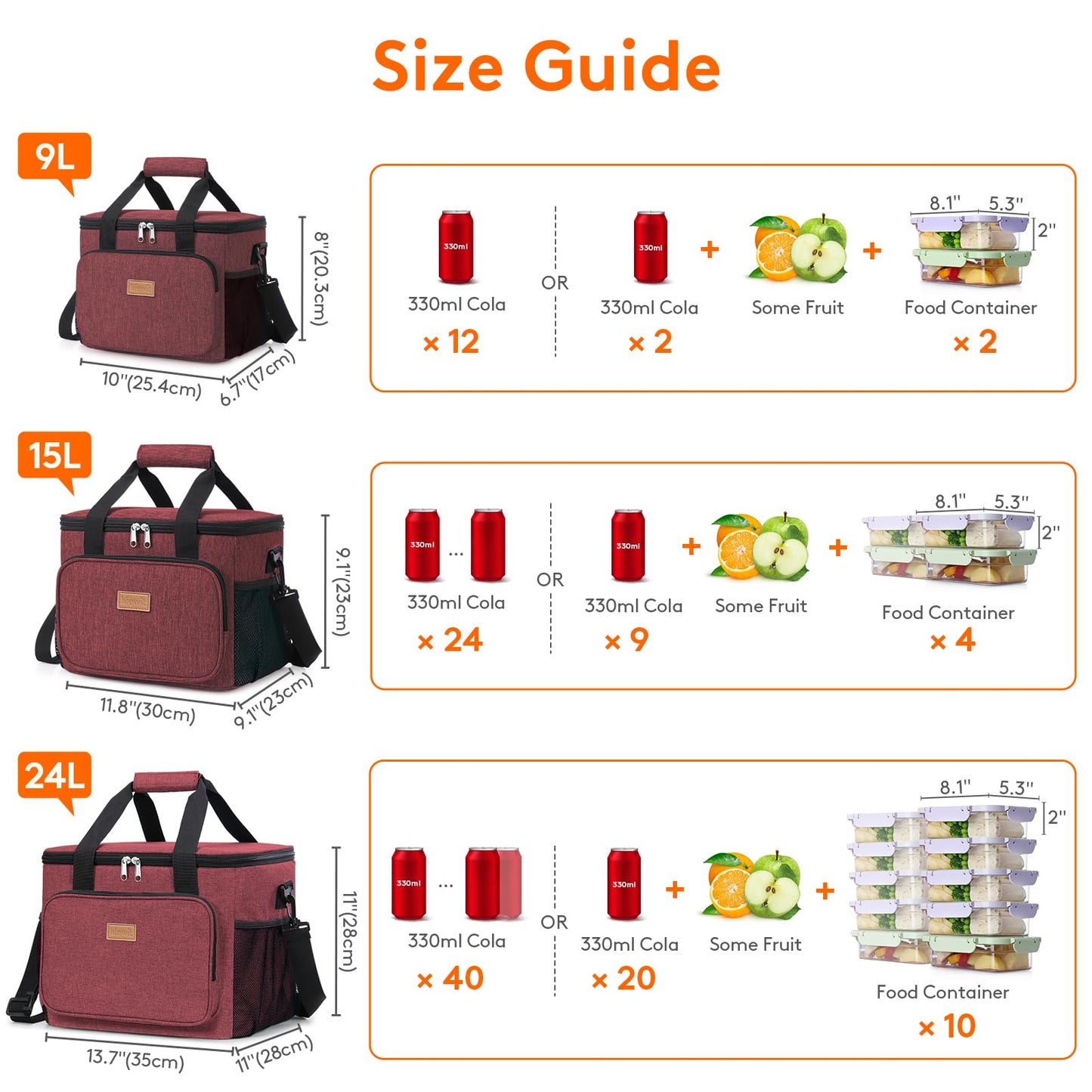 Lifewit Large Lunch Bag, Insulated Lunch Box, Soft Cooler Cooling Tote for Adult Men Women, Burgundy 40-Can (24L)