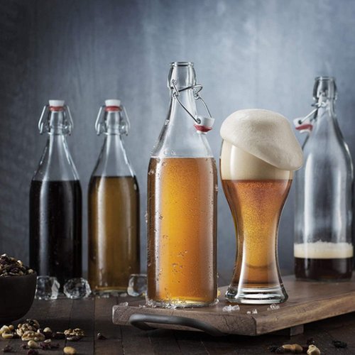 Encheng 32 oz Clear Glass Bottles with Air Tight Lids,Easy Cap Bottle for Beer and Home Brewing,Glass Kombucha Bottles with Stoppers,Swing Top Bottle for Beverages 8 Pack