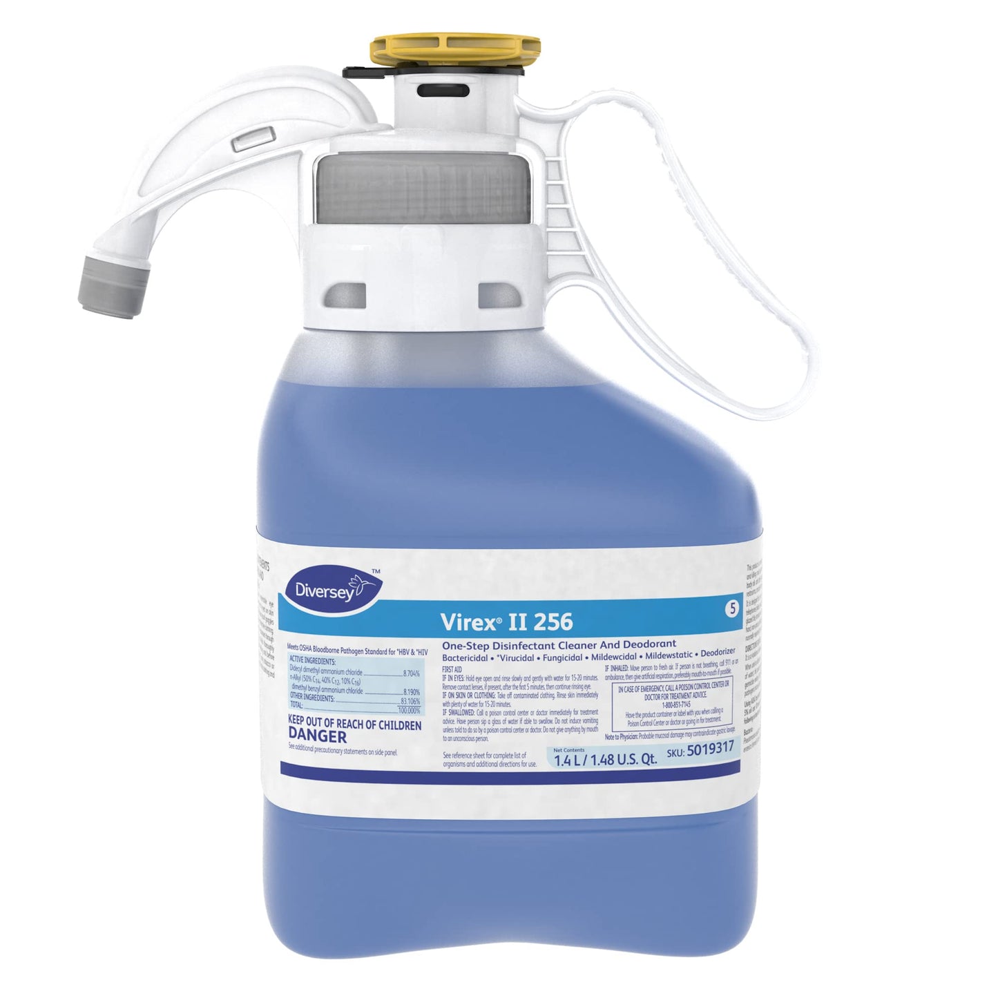 VIREX Diversey II 256 5019317 Disinfectant Cleaner Concentrate, Multi-Surface for Home & Commercial Use, Odor Control, Mint Scent, SmartDose SmartDose Bottle, 1.4 Liter