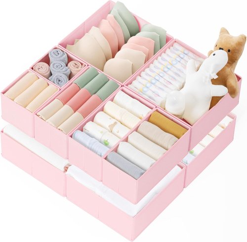 Criusia Drawer Organizer - 10 Pack Foldable Storage Dividers for Baby Clothes & Underwear | Pink