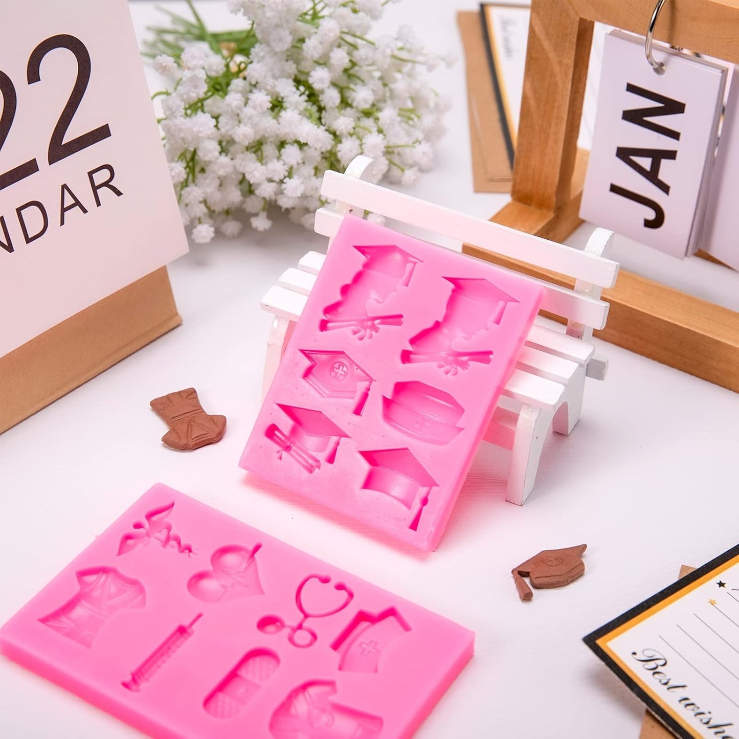 Whaline Silicone Fondant Molds - Nurse Graduation Themed Doctor Hat & Medical Equipment | 2 Pack for Cake Toppers