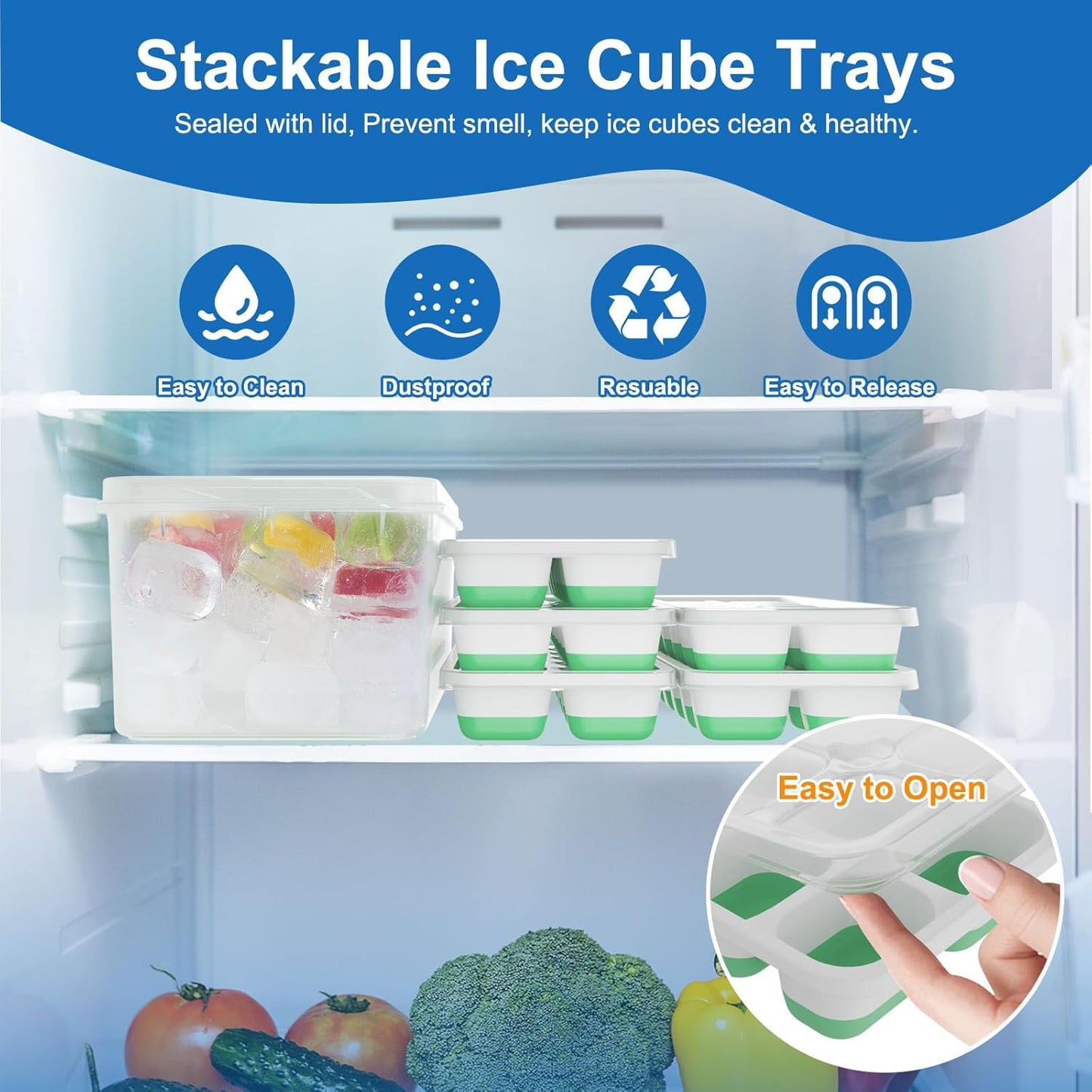 Skiennix 5-Pack Silicone Ice Cube Trays - Easy-Release Stackable Molds with Lids | BPA-Free for Drinks & Food