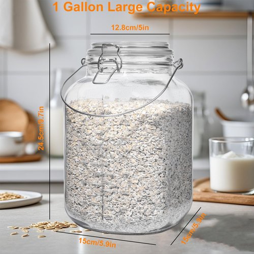 Galssmagic 1 Gallon Super Wide Mouth Glass Jars with Airtight Lids,2 Pack Gallon Mason Jars Glass Storage Container for Canning,Pickling,Fermenting