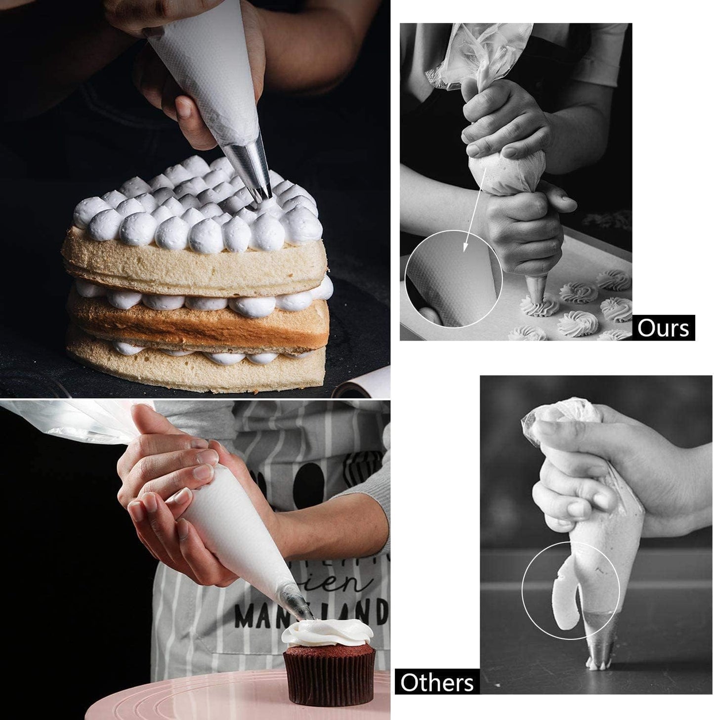 Skiennix Disposable Piping Bags - 400 Pcs 12 Inch Anti-Burst Tipless Icing Bags for Cake & Cookie Decoration