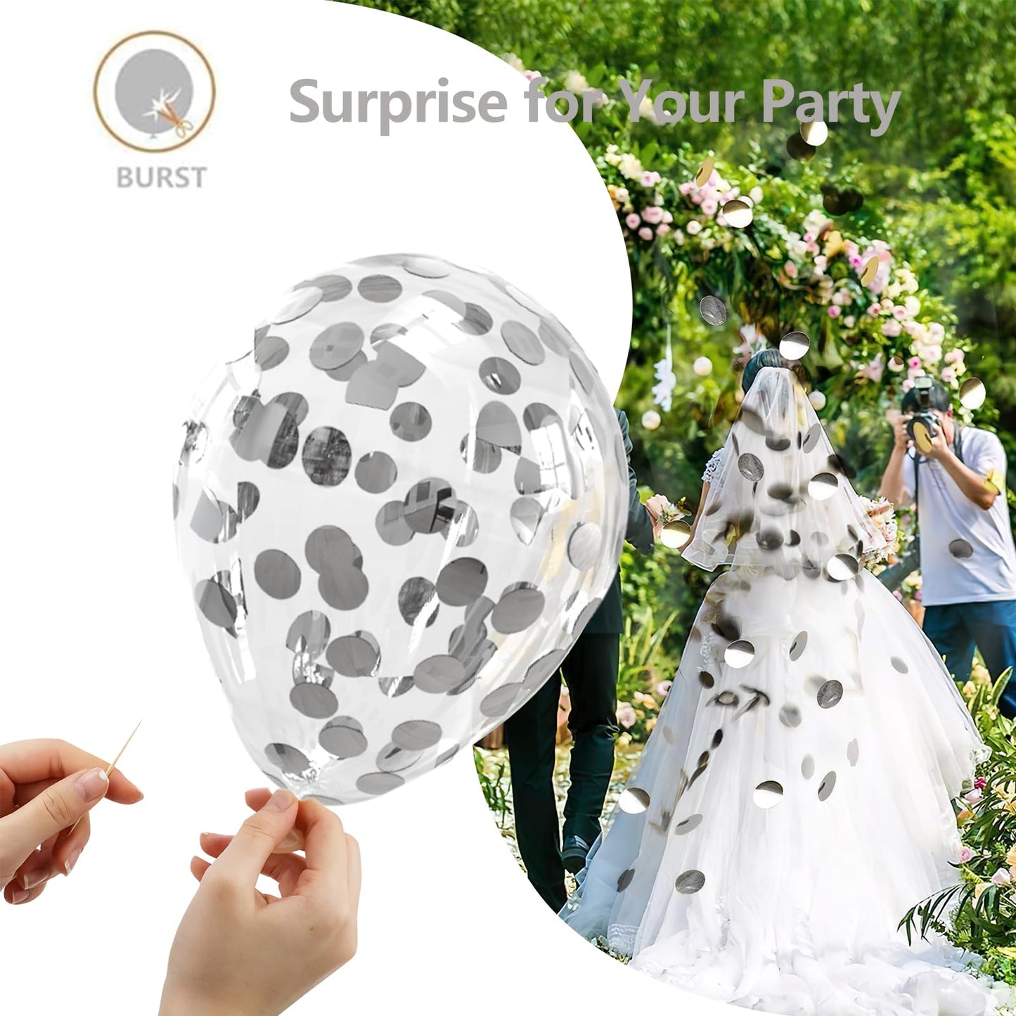 Bezente Silver Confetti Latex Party Balloons - 60 Pack 12 inch Helium Silver Confetti Glitter Balloons for Wedding Graduation Bridal Shower Birthday Engagement Party Decorations