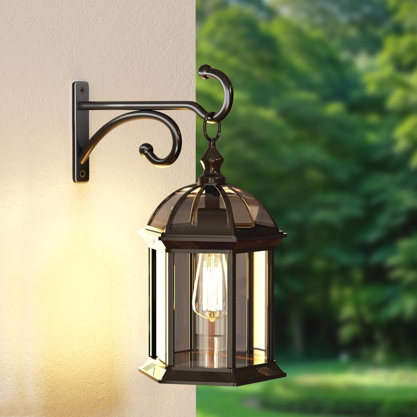 Plant Hanger Hooks - Black Metal Wall Mounts for Indoor/Outdoor Planters | 2-Pack for Baskets & Lanterns