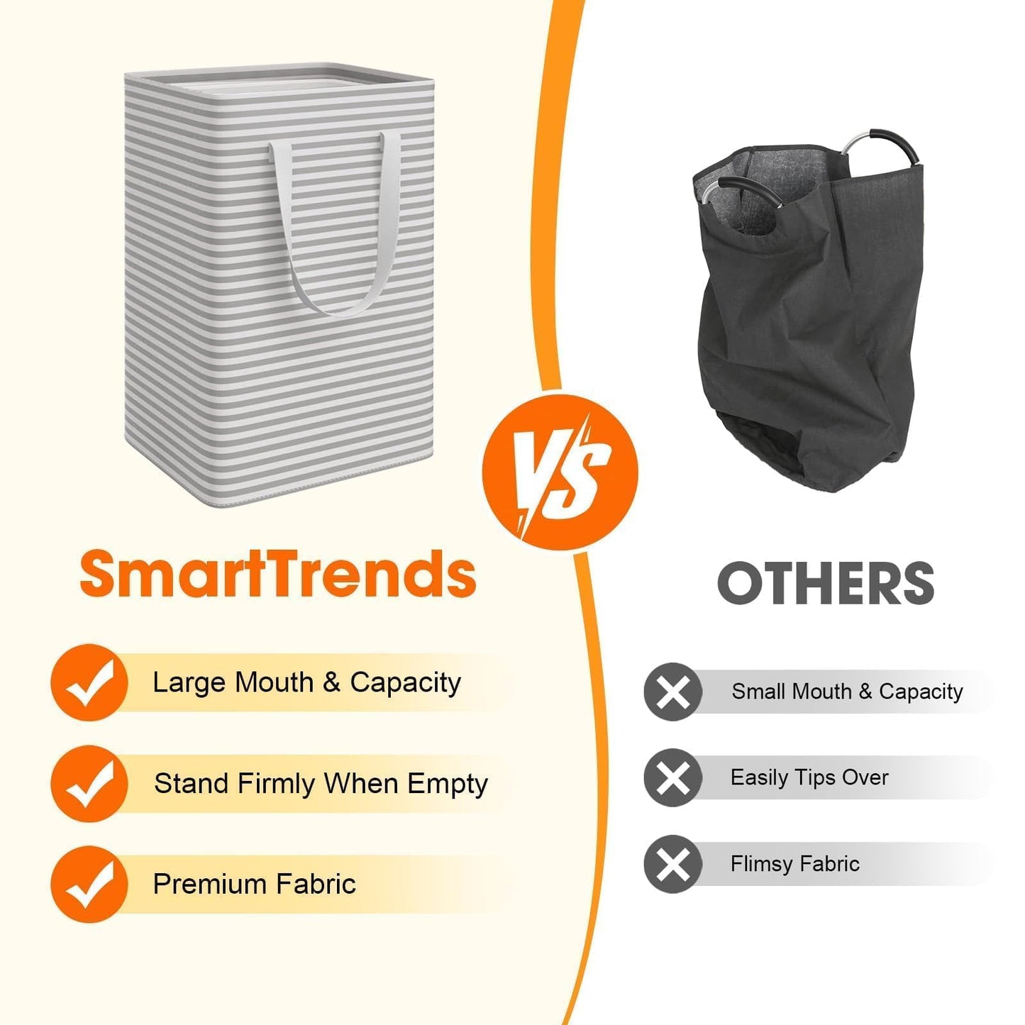 SmartTrends 3 Pack Laundry Basket, Waterproof & Freestanding Large Laundry Hamper, Collapsible Clothes Hampers with Easy Carry Long & Reinforced Handles in Bedroom Bathroom, College Dorm(75Lx3, Gray)