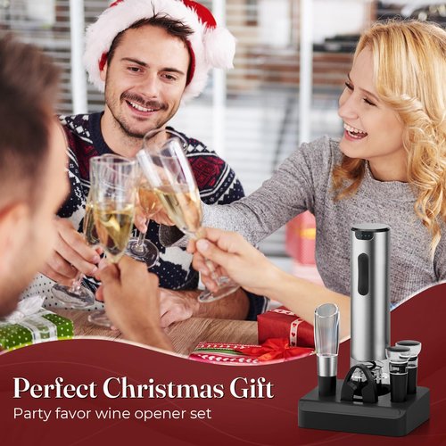 HomeHacks Electric Wine Opener, Automatic Wine Opener with Foil Cutter, Vacuum Stopper, Pourer, Rechargeable Wine Bottle Opener - Party Favor, Christmas Gift for Wine Lover