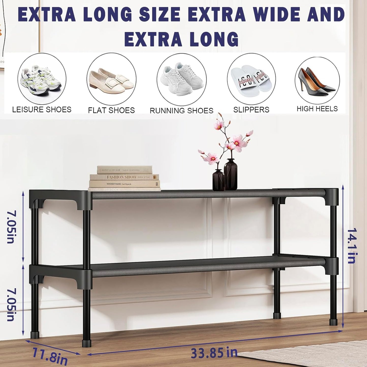 SAN HE Shoe Rack - 2-Tier Stackable Organizer for Closet, Entryway & Garage | Space-Saving Design