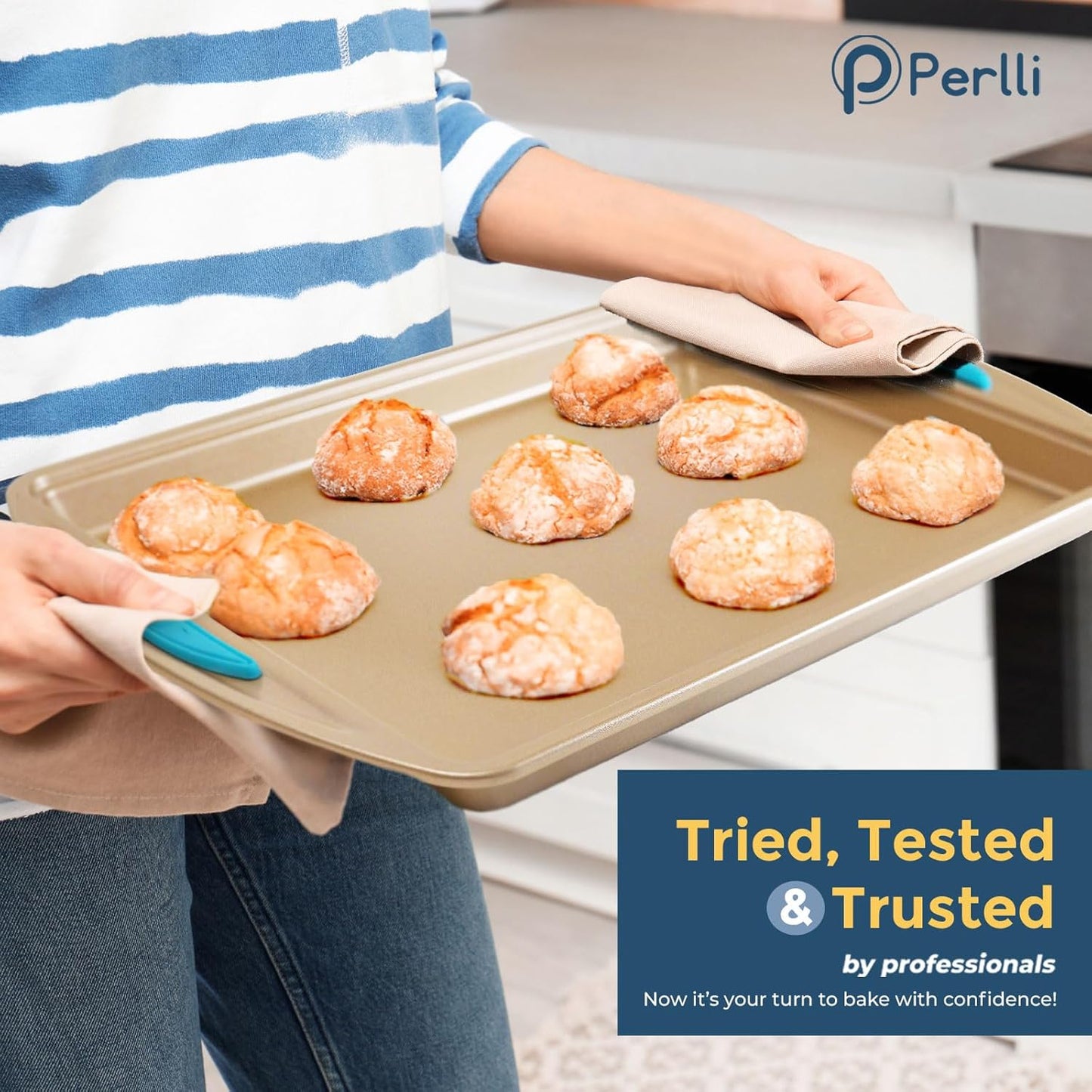 Perlli Baking Kit - Nonstick Gold Steel Oven Set with 6 Essential Bakeware Pieces | Round Cake Pan, Loaf Pan, Muffin Pan & More
