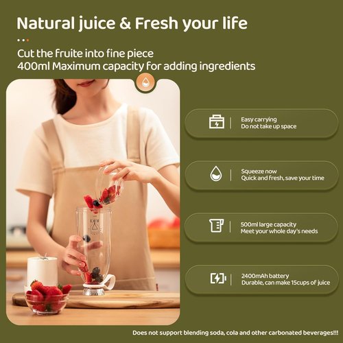 Asa Vea Mini Blender - Portable Rechargeable Smoothie Maker with 4 Blades | 11 oz Pink for Travel & Camping