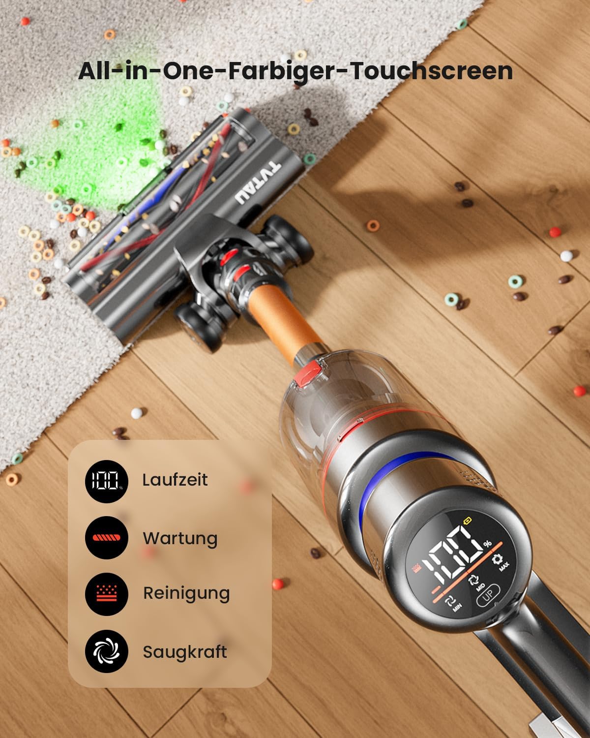 Skiennix Cordless Vacuum Cleaner - 600W Power, 70-Minute Runtime, LED Display, 1.4L Dust Cup | Ideal for Hardwood Floors & Pet Hair