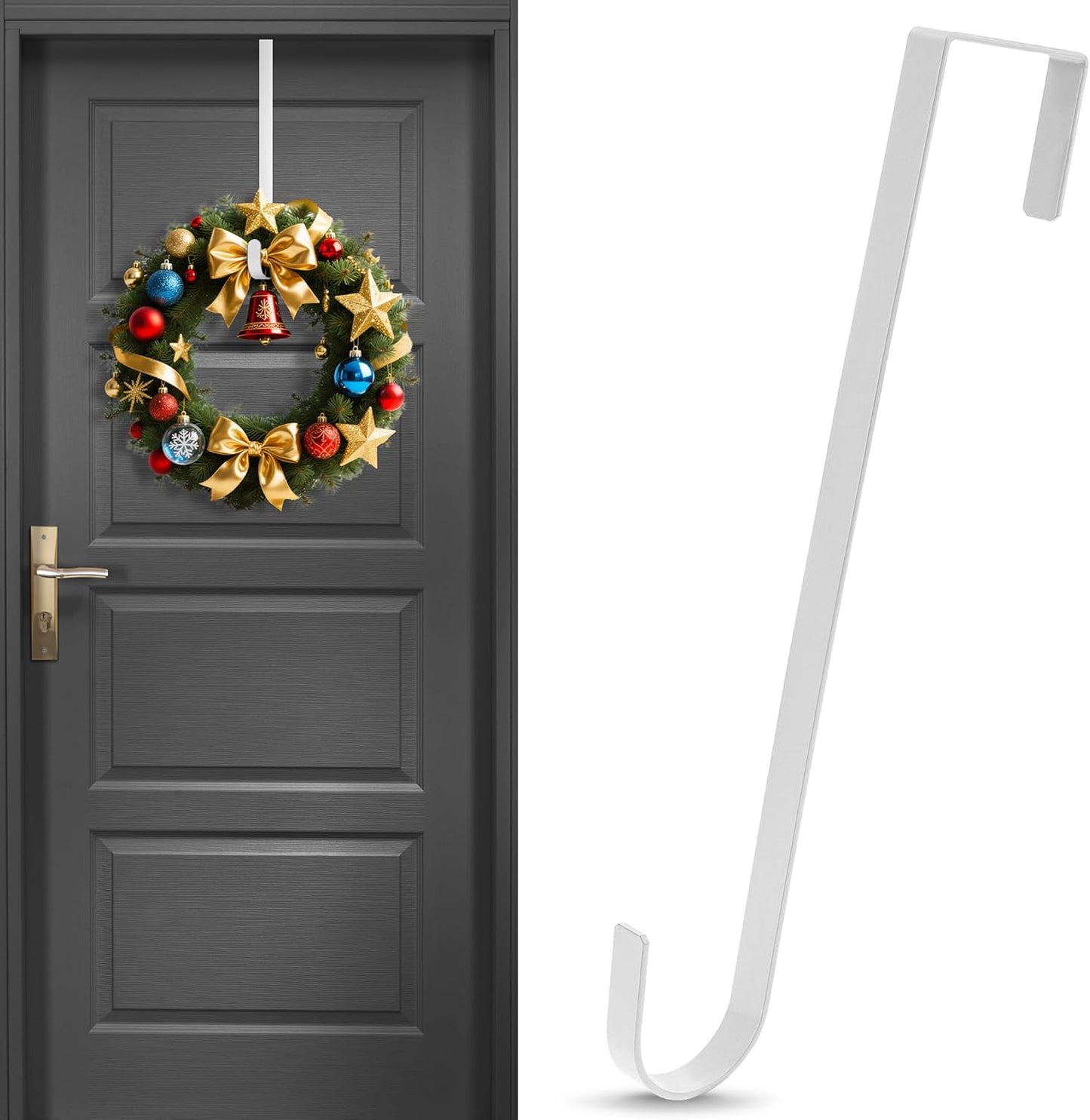 Skiennix 12-Inch Wreath Hanger - Durable Over-The-Door Hook for Christmas & Halloween Decor