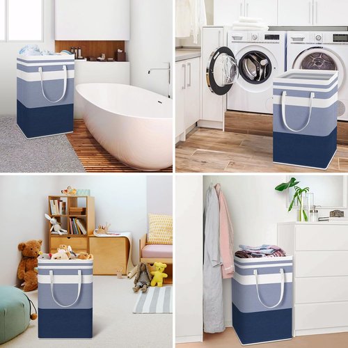 HomeHacks Large Waterproof Laundry Basket - Collapsible Tall Hamper with Extended Handles | Blue, 88L