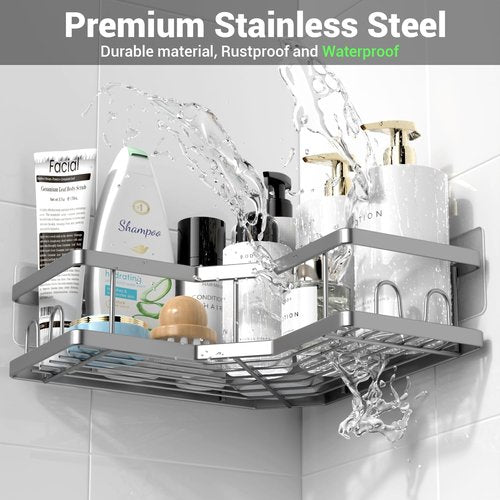 **AKTECKE Corner Shower Caddy - Adhesive Bathroom Organizer with Rustproof Stainless Steel - 3-Pack**