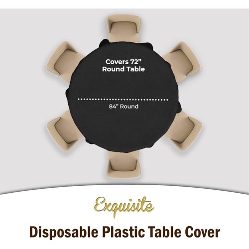 Exquisite 12-Pack Plastic Tablecloth 84 inch Round Value Pack Plastic Table Cover - Black