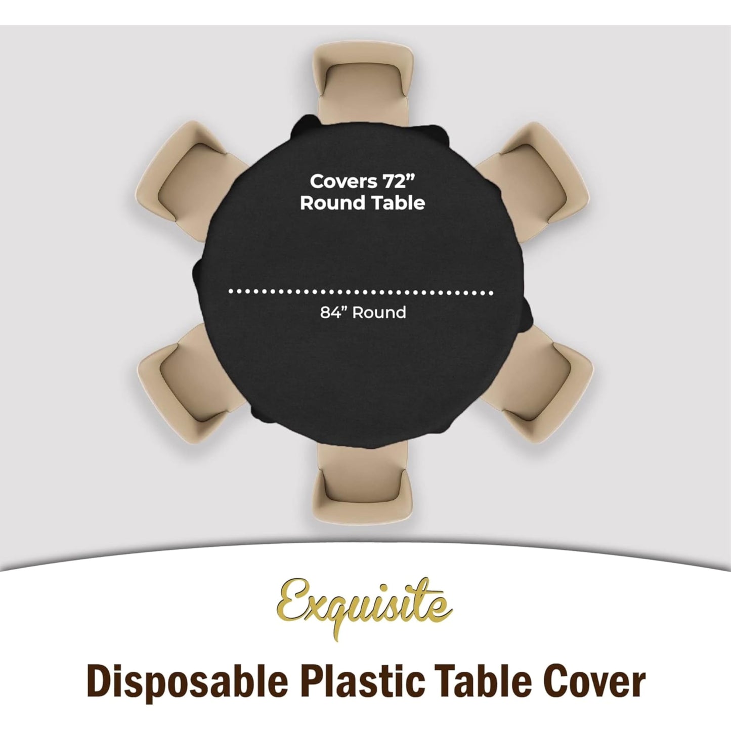 Exquisite 6-Pack Plastic Tablecloth 84 inch Round Value Pack Plastic Table Cover - Black