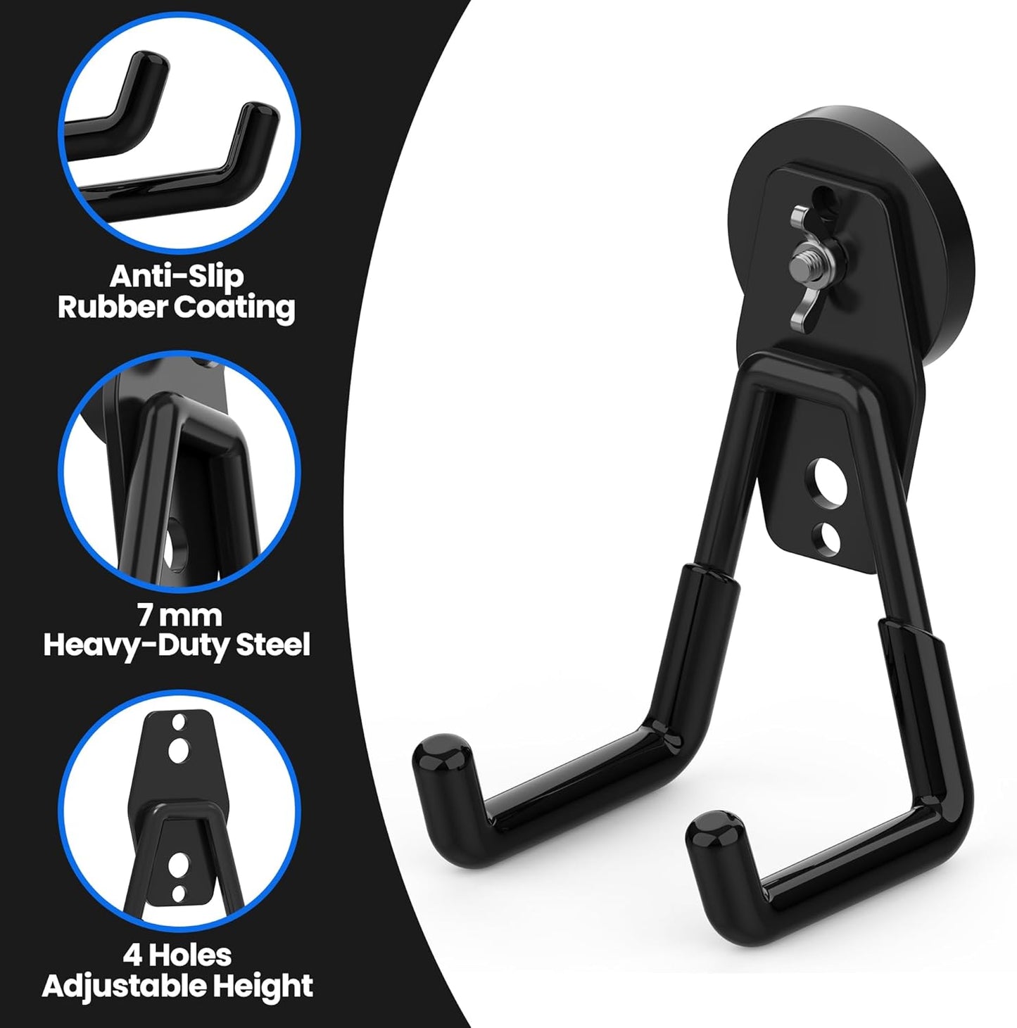 Skiennix Heavy Duty Magnetic Hooks - Extra Strong NdFeB Magnet Utility Holders | 2 Pcs with Anti-Slip Coating