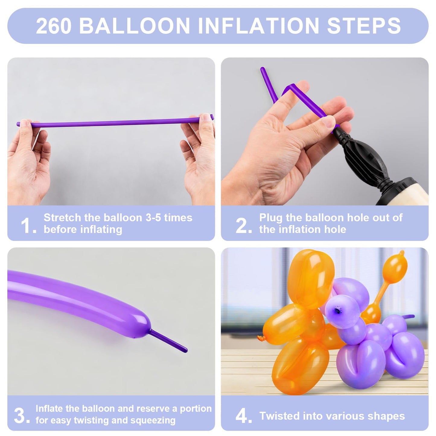 260 Balloons 100 PCS Multi - Premium Long Skinny Latex Balloons for Animal Twisting, Beginners, Weddings & Birthdays Party Decorations