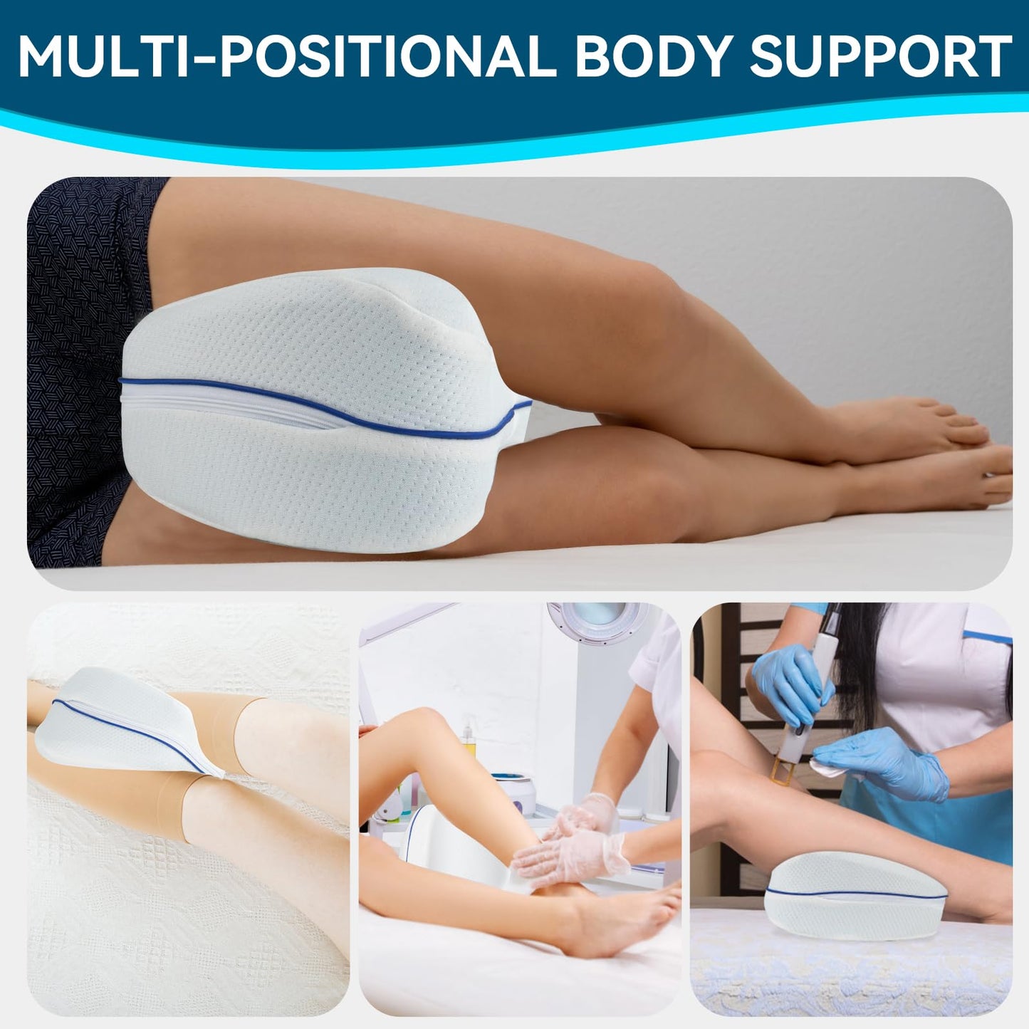 QISHFEN Knee Pillow for Side Sleepers Hip Pain Memory Foam - Leg Pillow for Side Sleeping Back, Sciatica, Knee Pain Relief - Side Sleeper Pillows with Washable Cover (2 Pack)