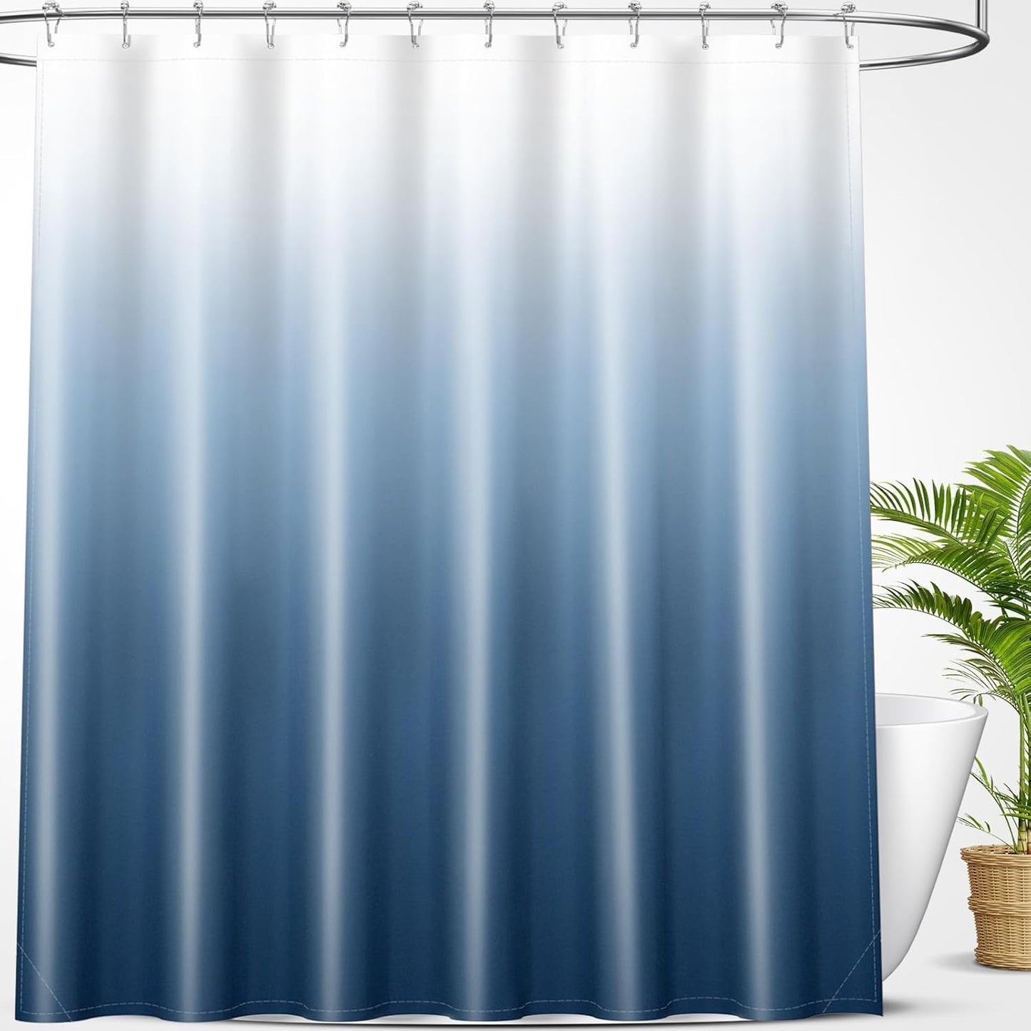 OLANLY Luxury Ombre Shower Curtain Set - Waterproof & Washable, Blue/White, 72x72 Inches