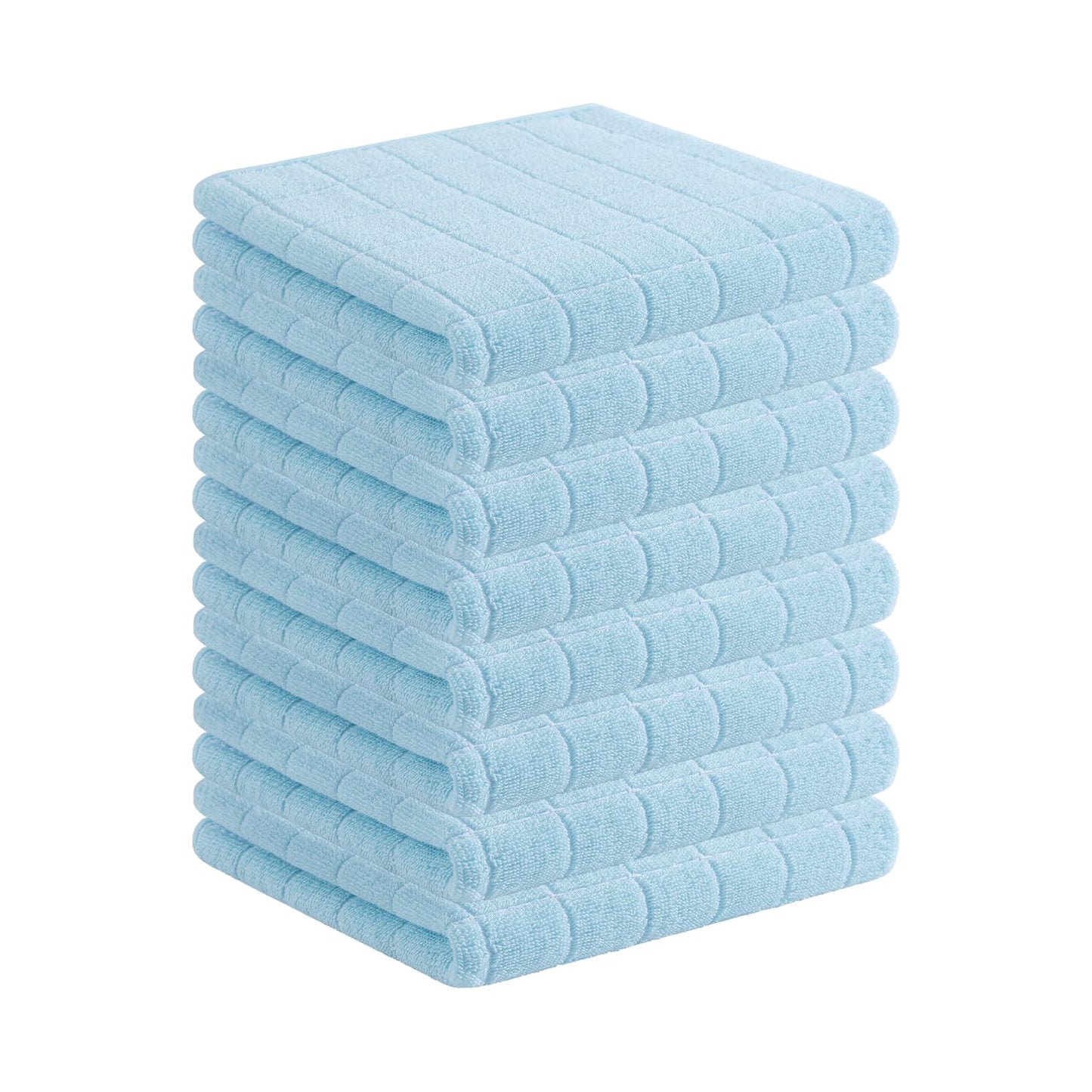 Homaxy 100% Cotton Terry Kitchen Towels(Sky Blue, 13 x 28 inches), Checkered Designed, Soft and Super Absorbent Dish Towels, 8 Pack