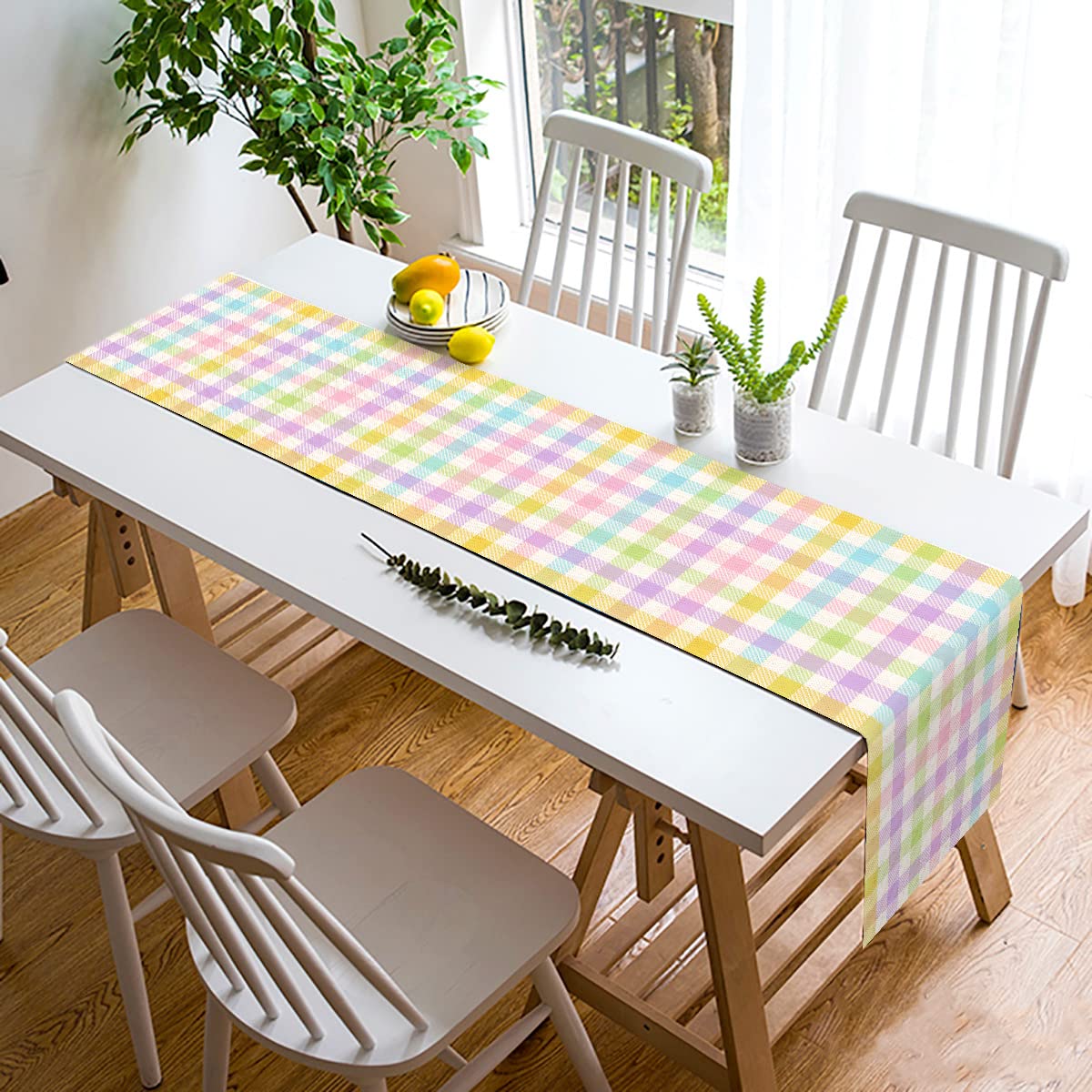 Nepnuser Linen Spring Easter Buffalo Check Plaid Table Runner Rustic Farmhouse Home Dining Room Kitchen Table Decor (13" x 120")