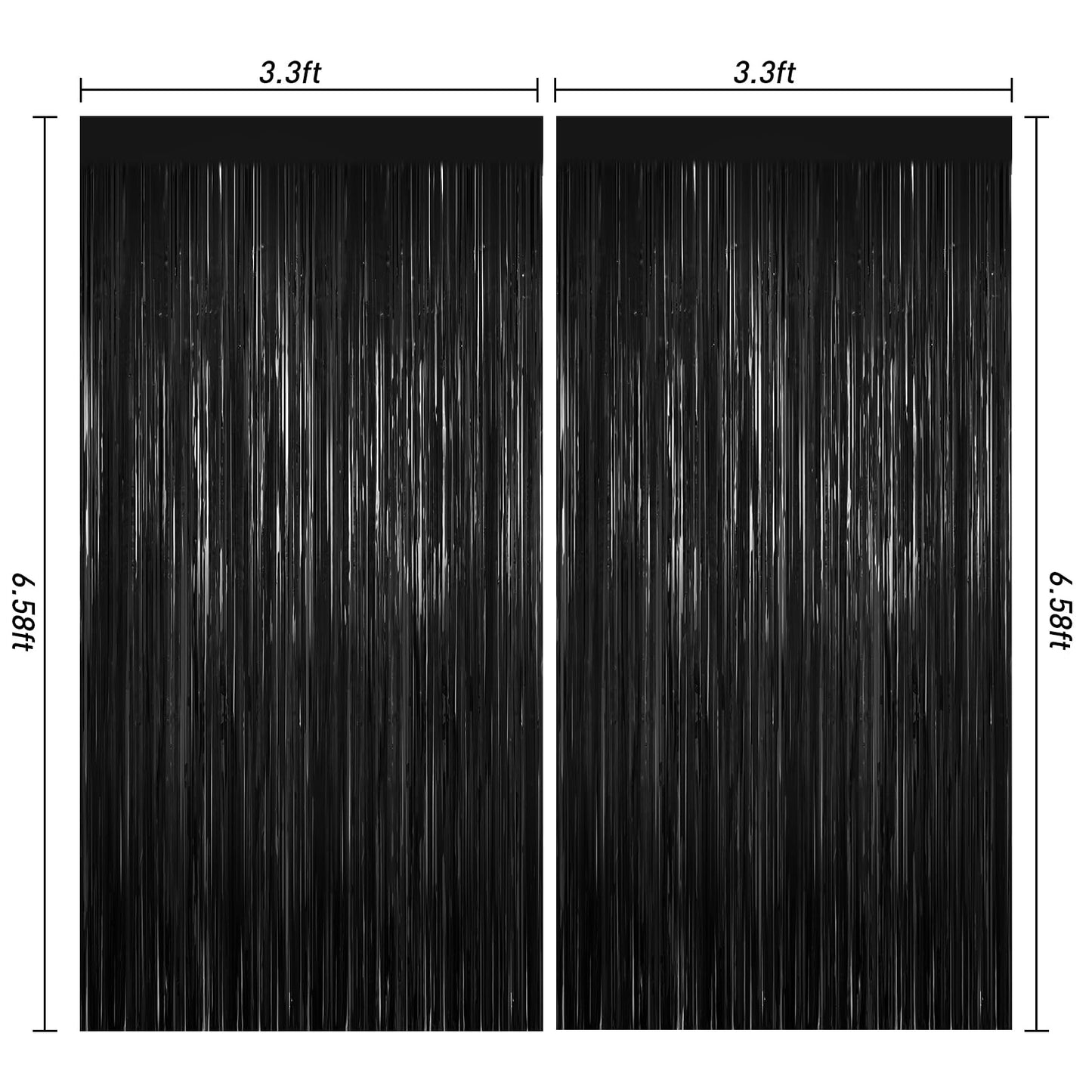 Black Foil Curtain Backdrop,2Pack Black Metallic Tinsel Foil Fringe Curtains Photo Booth Props for Birthday Wedding Graduation Baby Shower Bachelorette Christmas Halloween Disco Party Door Decorations