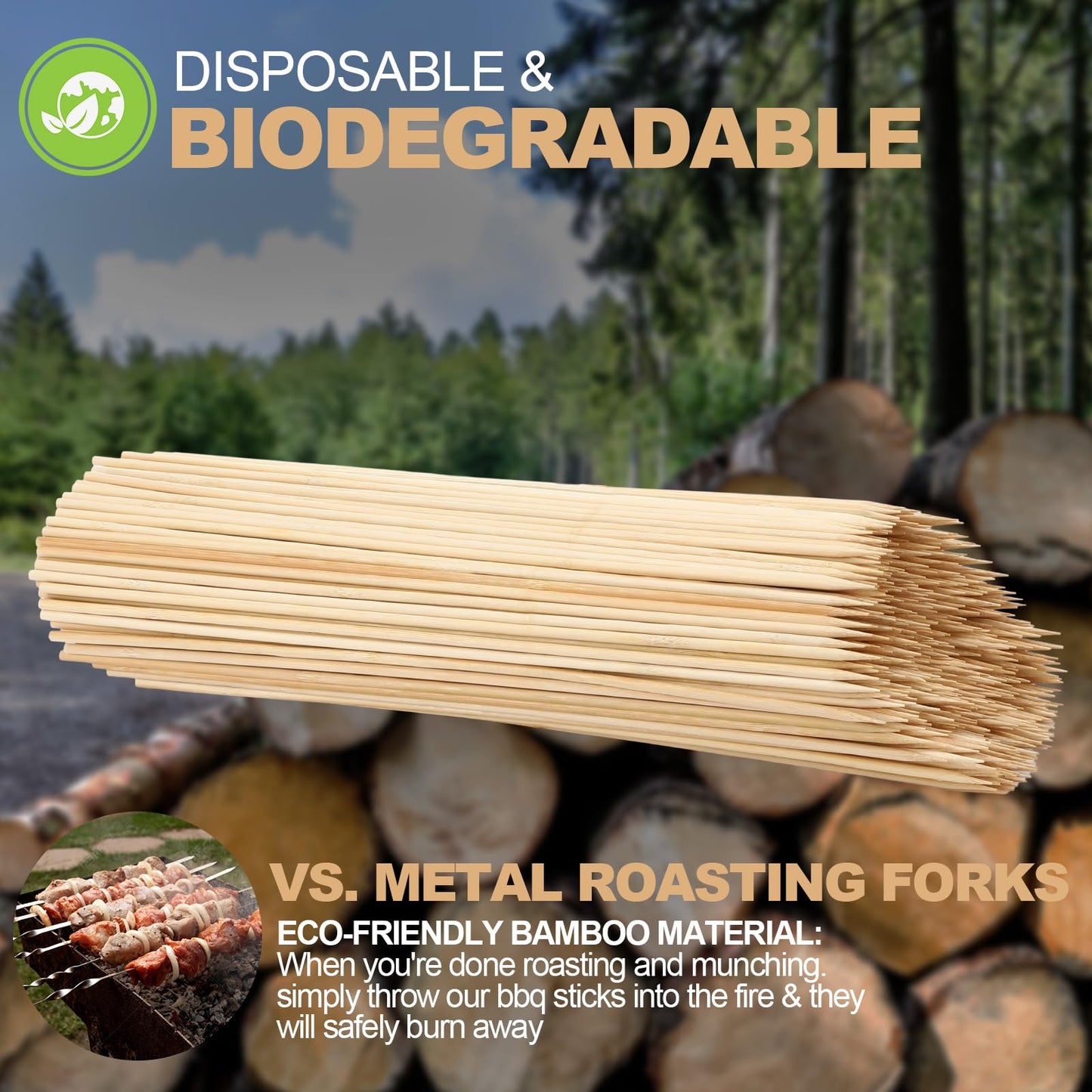 Suclain 500 Pcs Smores Sticks 36" Long 5mm Thick, Marshmallow Roasting Sticks Bamboo Skewers BBQ Kabob Grilling Barbecue Roasting Camping for Outdoor Fire Pits Campfires