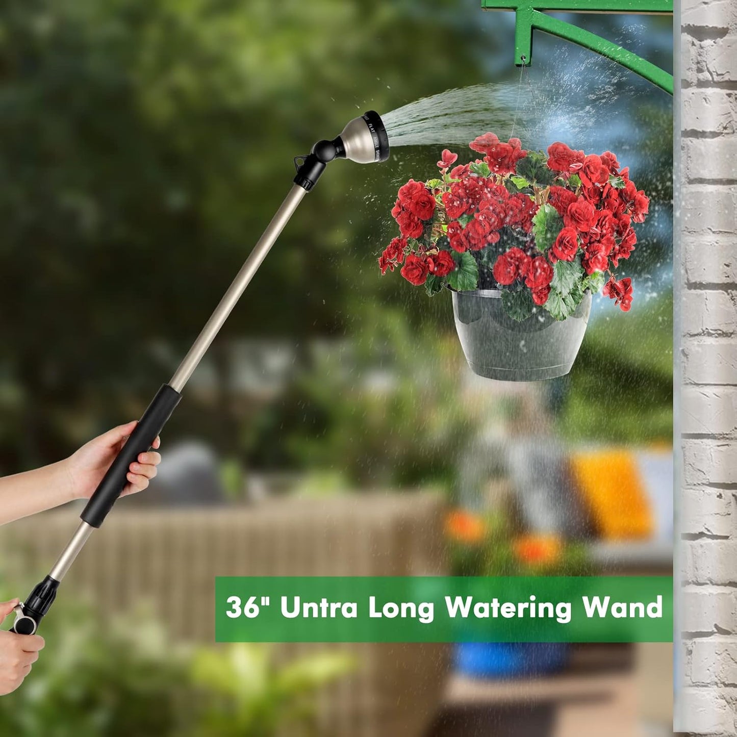 RESTMO 36” Watering Wand - Heavy Duty Metal Hose Wand with 180° Swivel Head & 10 Spray Patterns