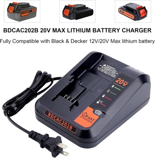Black and Decker 20V Fast Charger - Compatible with LBXR20 & BDCAC202B Lithium Batteries