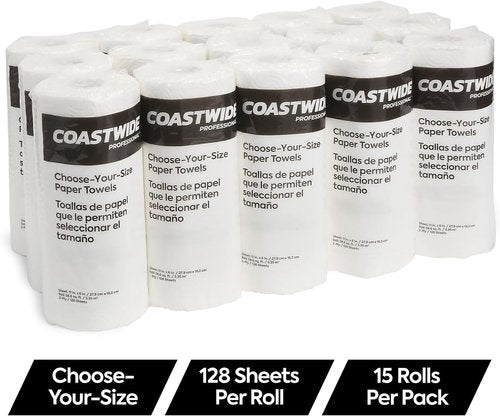 Choose-Your-Size Paper Towels - 2-Ply, White, 128 Sheets/Roll | 15 Rolls/Carton