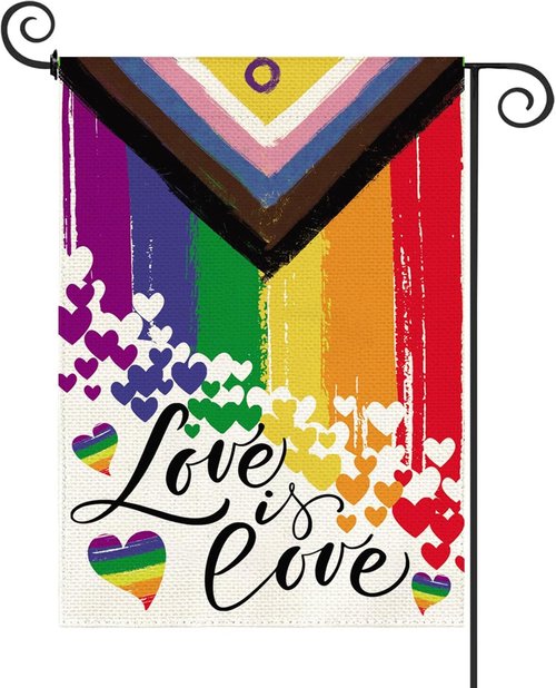 Baccessor Love Pride Garden Flag - Double-Sided 12.5 x 18 Inch LGBTQ Heart Rainbow Design