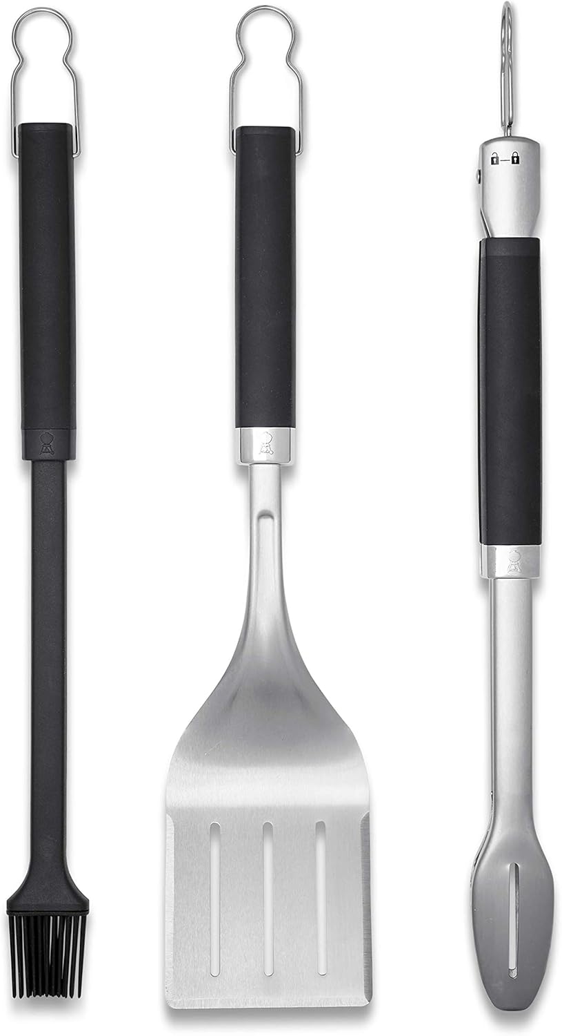 Weber Precision Grilling Tool Set - Stainless Steel Tongs, Spatula & Silicone Brush | Non-Slip Handles
