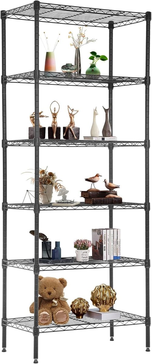 FDW 6-Tier Wire Shelving Units - Adjustable Metal Storage Rack for Kitchen & Garage | 23L x 13W x 59H, Black