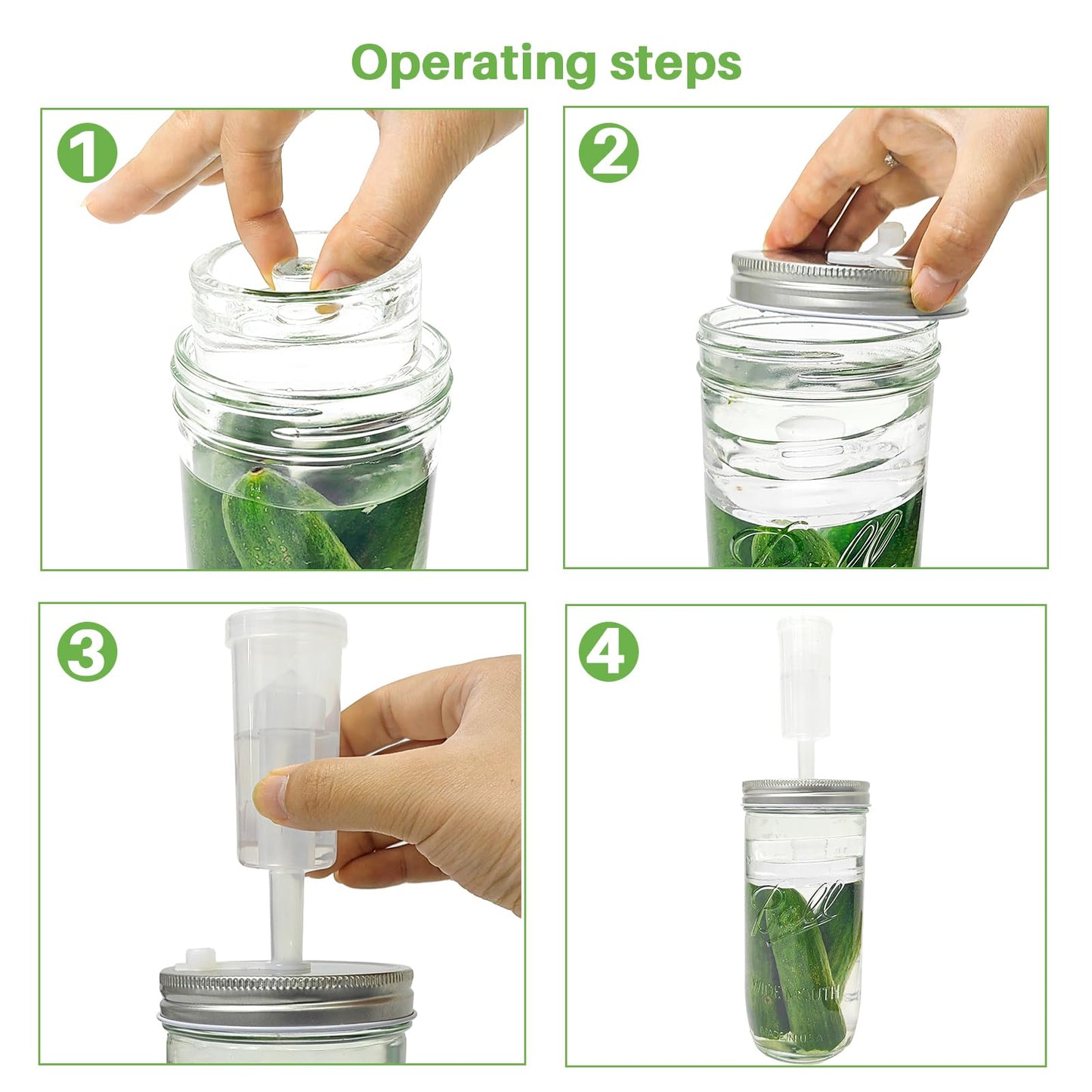 Fermentation Kit for Wide Mouth Mason Jars,Fermentation Kit with 4 Glass Fermentation Weights,4 Fermenting Lids,4 airlocks,5 Silicone Rings,5 Silicone Grommet for Pickling, Canning and Sauce(No Jars)