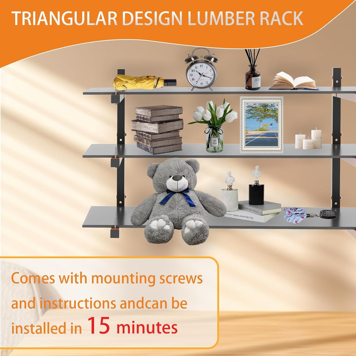 Lumber Rack Heavy Duty Wall Mount Wood Storage Racks - 9-Level Garage Shelving System | 1080 Lbs Capacity, 6 Pack
