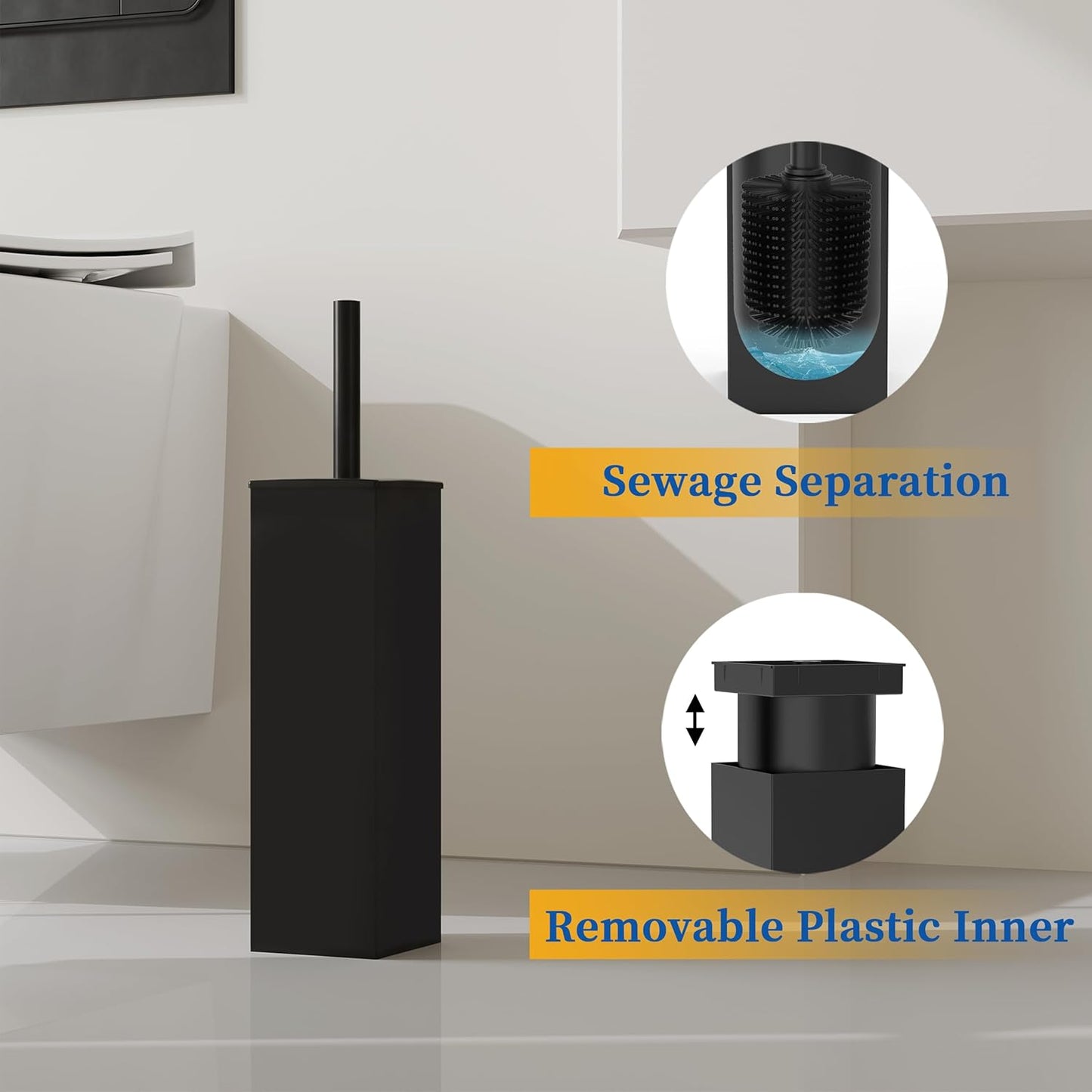 RUACQ Toilet Brush and Holder Set 2pcs,Square Toilet Bowl Brush for Bathroom with 304 Stainless Steel Handle Toilet Cleaner Brush with Durable Scrubbing Bristles,Splash-Proof (White)