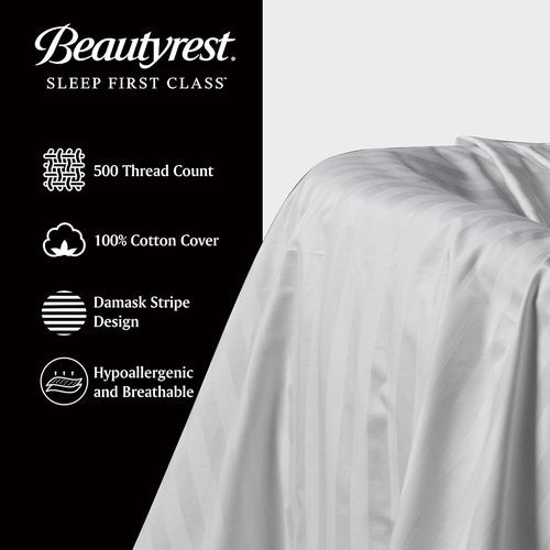 Beautyrest Luxury Goose Feather Pillows - Soft & Supportive 500 Thread Count | Queen 20”x28” (Pack of 2)