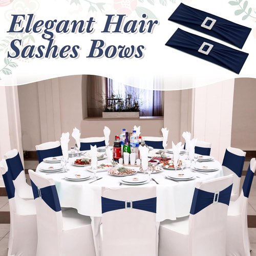 CHENGU Spandex Chair Sashes - 50 Pcs with Square Buckle Slider for Weddings & Events | Navy Blue