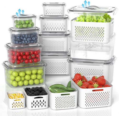 Damynuo 10-Pack Fruit Storage Containers - Ventilated Berry Containers with Handles for Refrigerator Organization