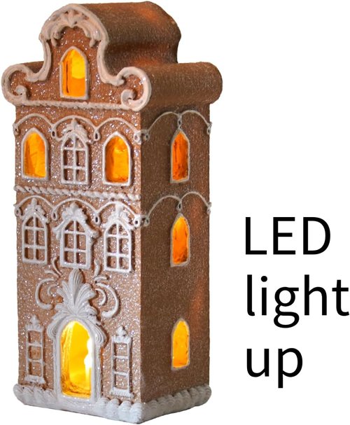 Cynkeyee Gingerbread House | Festive Indoor Christmas Decorations | 2.5" x 2" x 5.5" Resin Village Decor