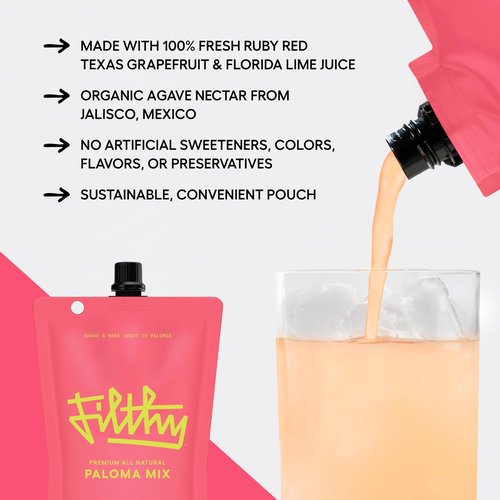 Filthy Paloma Mix, Premium Cocktail Mixer, All-Natural, Non-GMO, Vegan & Gluten-Free, Made with Fresh Ruby Red Texas Grapefruit & Florida Lime Juice, Organic Agave Nectar, 32 Oz Pouch
