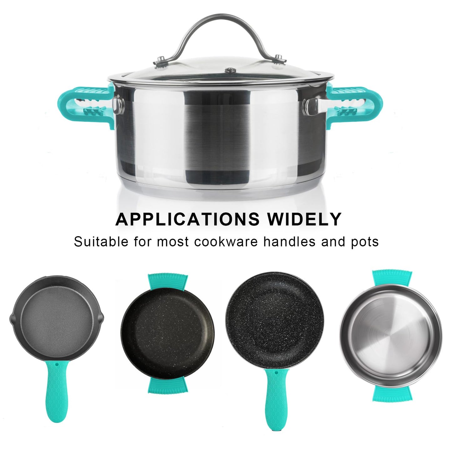 4 Pcs Non-Slip Silicone Hot Handle Holder & Assist Grips, Potholder for Cast Iron Skillets, Heat Resistant Handle Cover Sleeve for Frying Pans, Casserole, Cookware Handles, Lake Blue