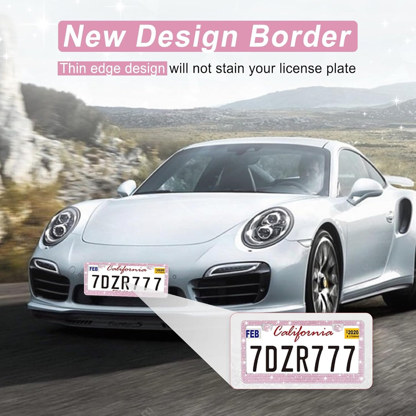 Amiss Bling License Plate Frame - Handcrafted Rhinestone Crystal Design | Premium Stainless Steel, Pink