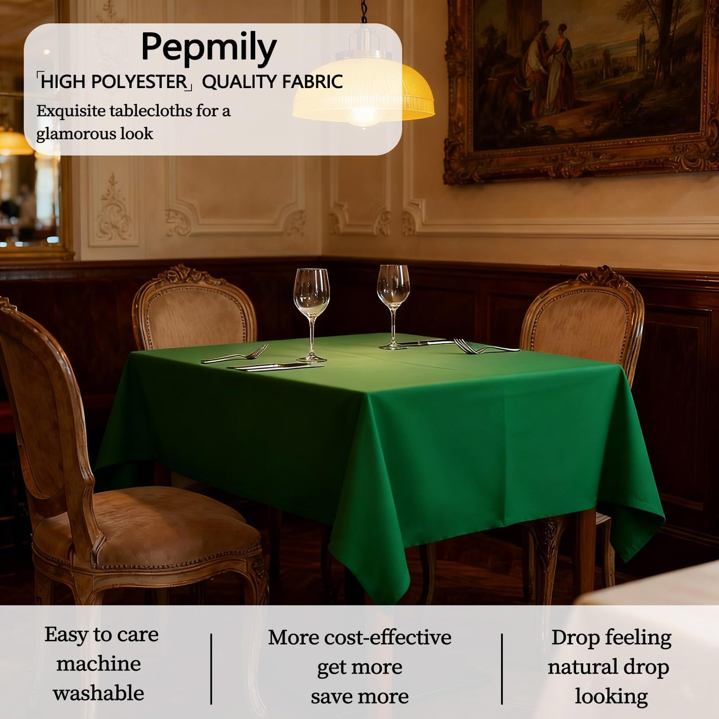 pepmily 8 Pack Green Table Cloth 60x126 Inch Rectangle Tablecloth for 8 Foot Rectangle Tables, Wrinkle Resistant Washable Polyester Fabric Table Cover for Dining Banquet Wedding Party