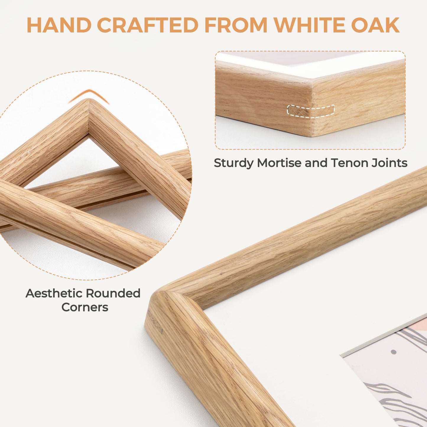 Axeman 12x16 Picture Frame - Solid White Oak Frame 12 x 16 Matted to 8.5x11 - Rounded Corner Oak Photo Frame 16x12 with Tempered Glass - Natural Wood Picture Frame for Wall Mount Display - Oak