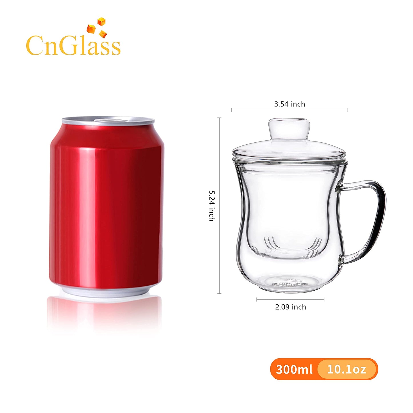CNGLASS Glass Tea Cup with Removable Infuser and Lid,10oz Thickened Glass Infuser Mug,Borosilicate Glass Mug for Loose Leaf Tea,Teabags